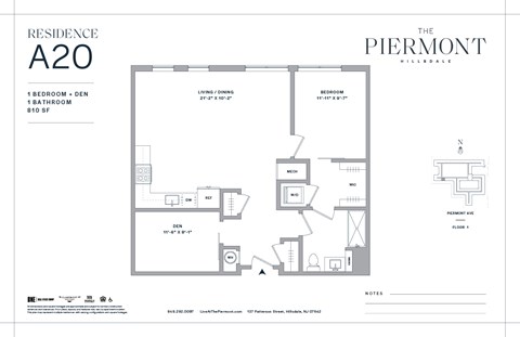 Floor plan for 1 bed, 1 bath, 810 sqft