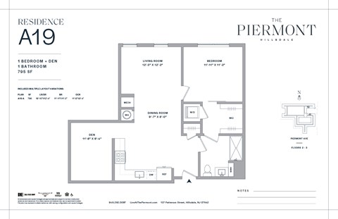 Floor plan for 1 bed, 1 bath, 796 sqft