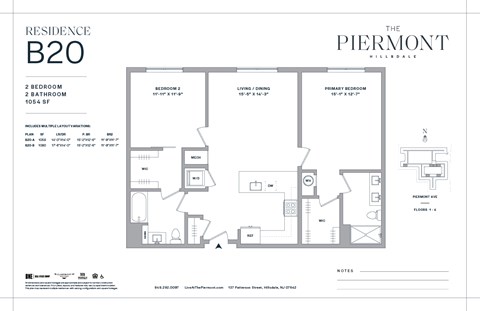 Floor plan for 2 beds, 2 baths, 1058 sqft
