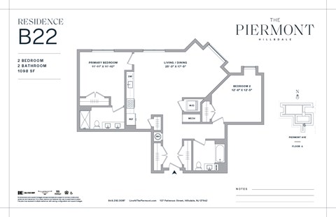 Floor plan for 2 beds, 2 baths, 1098 sqft