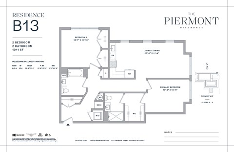 Floor plan for 2 beds, 2 baths, 1024 sqft