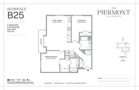 Floor plan for 2 beds, 2 baths, 1147 sqft