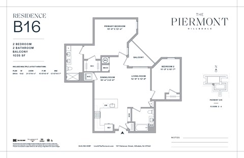 Floor plan for 2 beds, 2 baths, 1035 sqft