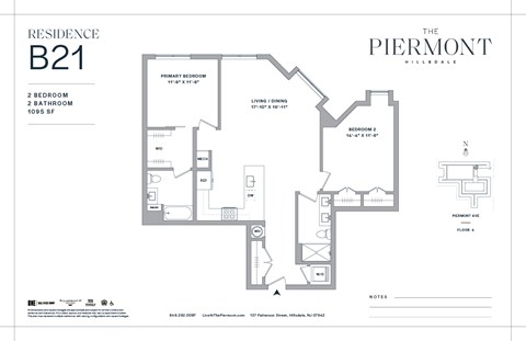 Floor plan for 2 beds, 2 baths, 1095 sqft