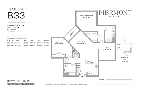 Floor plan for 2 beds, 2 baths, 1297 sqft