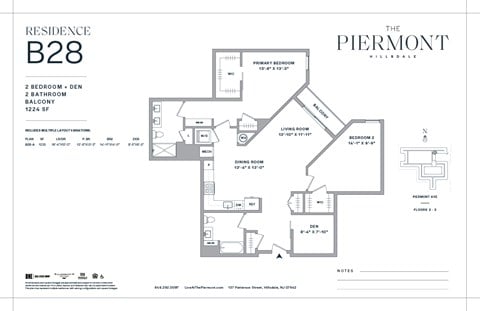 Floor plan for 2 beds, 2 baths, 1233 sqft