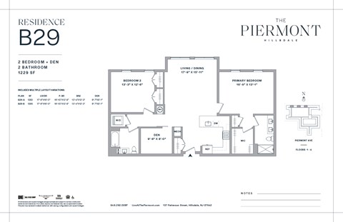 Floor plan for 2 beds, 2 baths, 1285 sqft
