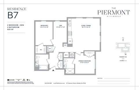 Floor plan for 2 beds, 2 baths, 925 sqft
