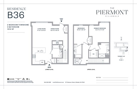 Floor plan for 2 beds, 3 baths, 1323 sqft