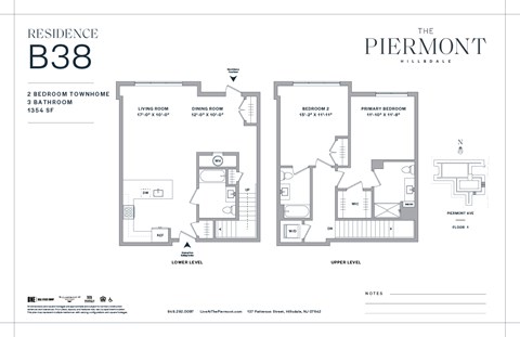 Floor plan for 2 beds, 3 baths, 1354 sqft