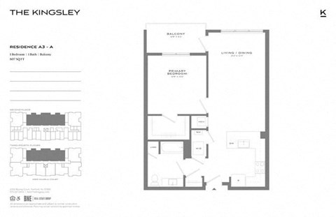 Floor plan for 1 bed, 1 bath, 807 sqft