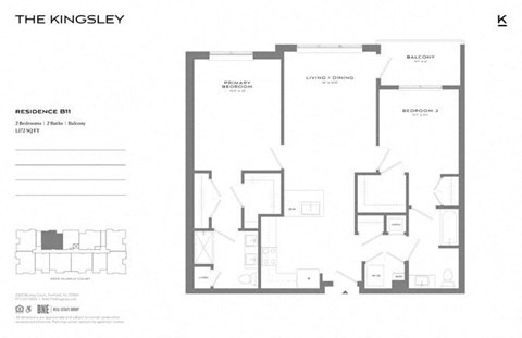 Floor plan for 2 beds, 2 baths, 1172 sqft