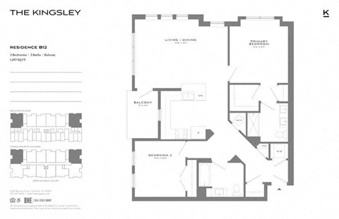 Floor plan for 2 beds, 2 baths, 1183 sqft