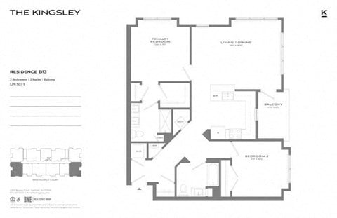 Floor plan for 2 beds, 2 baths, 1191 sqft