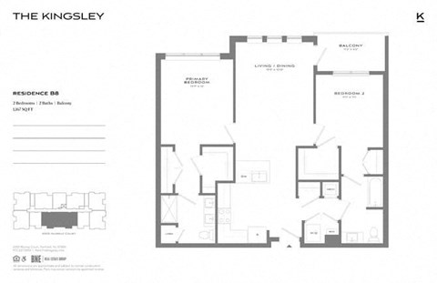 Floor plan for 2 beds, 2 baths, 1167 sqft