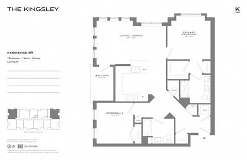 Floor plan for 2 beds, 2 baths, 1167 sqft