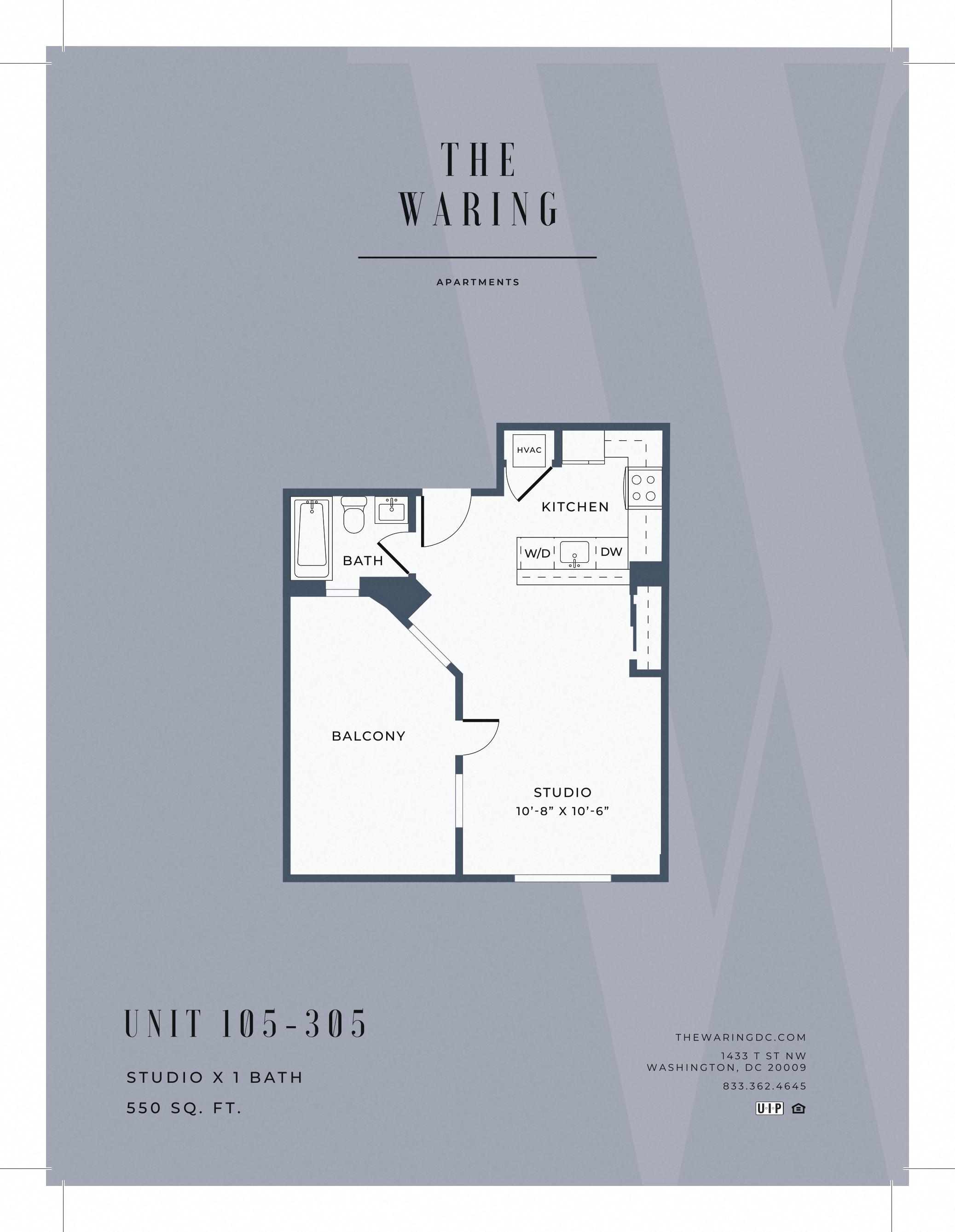 Floor plan for studio, 1 bath, 375 sqft