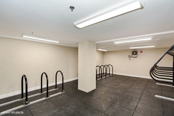 A room with a ramp and bike racks