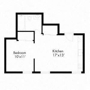 Floor plan for 1 bed, 1 bath, 378 sqft