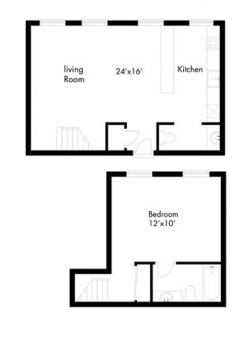 Floor plan for 1 bed, 1 bath, 708 sqft