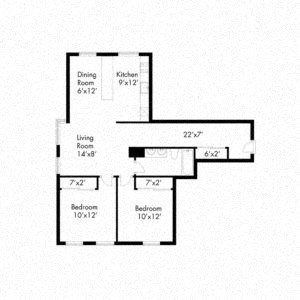 Floor plan for 2 beds, 1 bath, 759 sqft