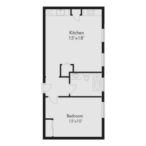 Floor plan for 1 bed, 1 bath, 501 sqft