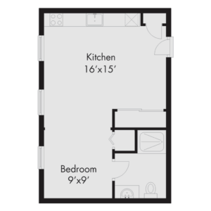 Floor plan for studio, 1 bath, 365 sqft