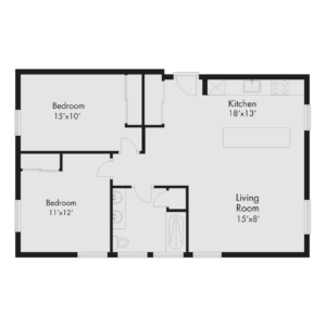 Floor plan for 1 bed, 1 bath, 644 sqft