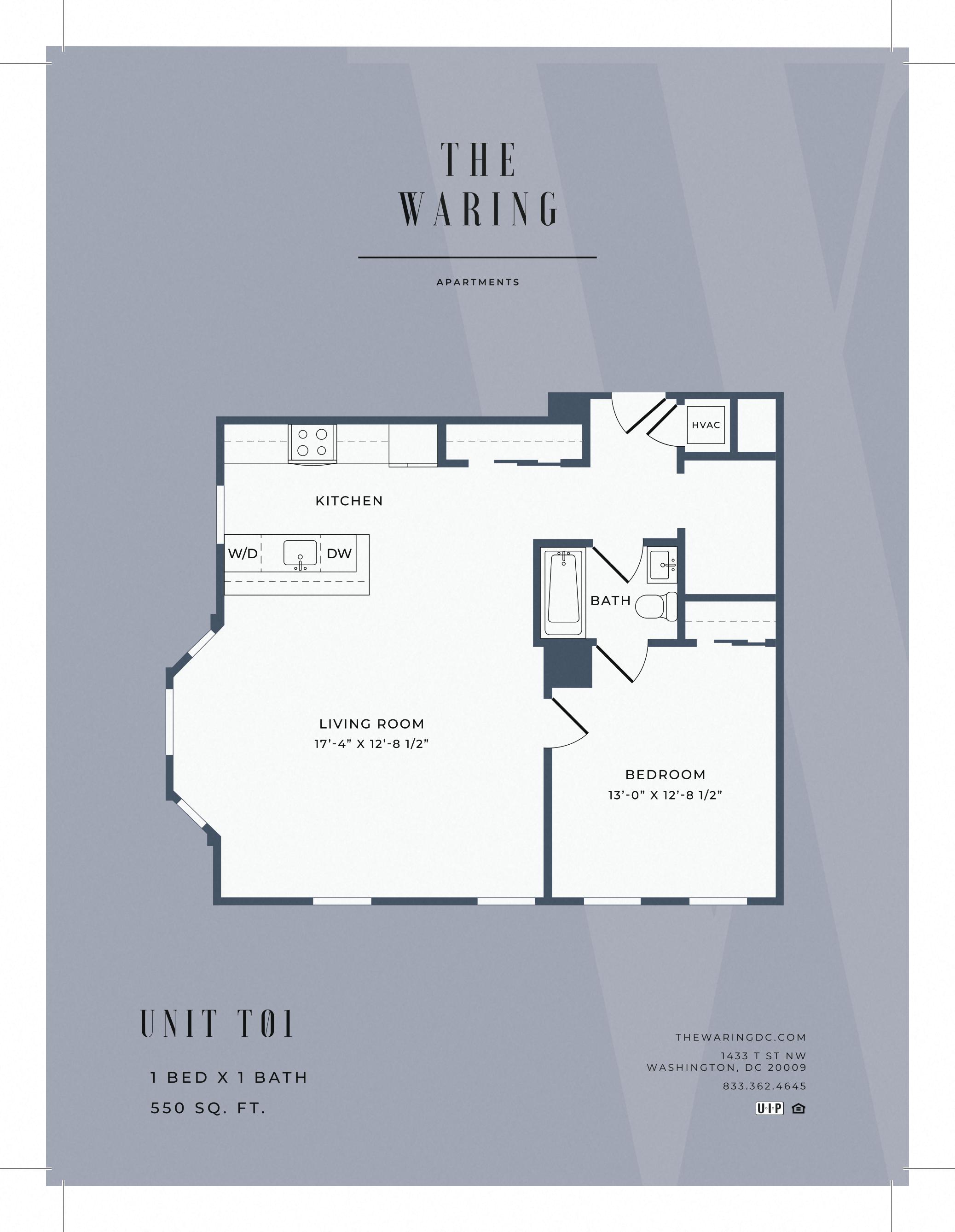 Floor plan for 1 bed, 1 bath, 450 sqft