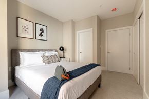 Washington apartment for rent - a bedroom with a bed and two doors