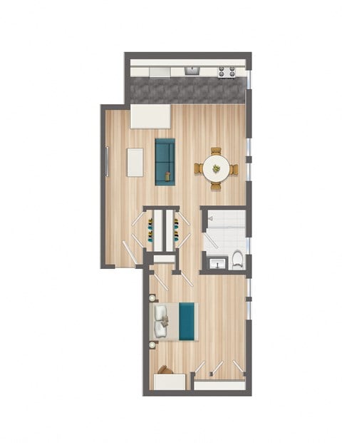 Floor plan for studio, 1 bath, 486 sqft