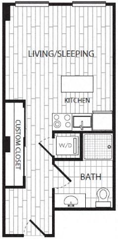 Floor plan for studio, 1 bath, 401 sqft