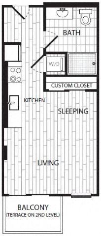 Floor plan for studio, 1 bath, 445 sqft
