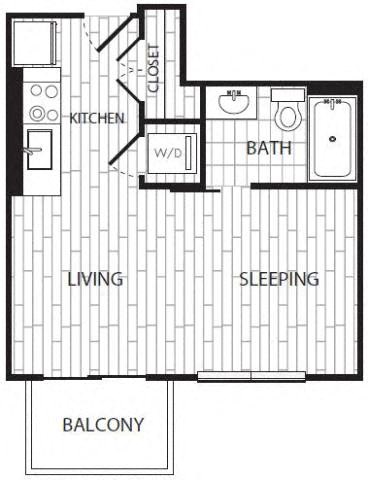 Floor plan for studio, 1 bath, 445 sqft