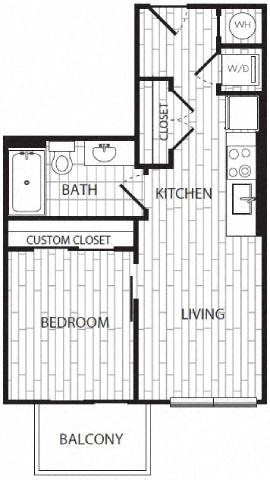 Floor plan for 1 bed, 1 bath, 483 sqft
