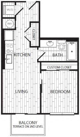 Floor plan for 1 bed, 1 bath, 496 sqft