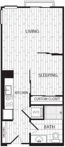 Floor plan for studio, 1 bath, 534 sqft