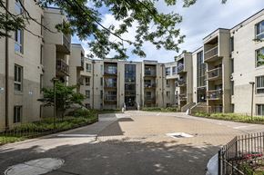 Washington apartment for rent - an empty parking lot between two apartment buildings