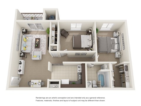 Floor plan for 2 beds, 1 bath, 718 sqft