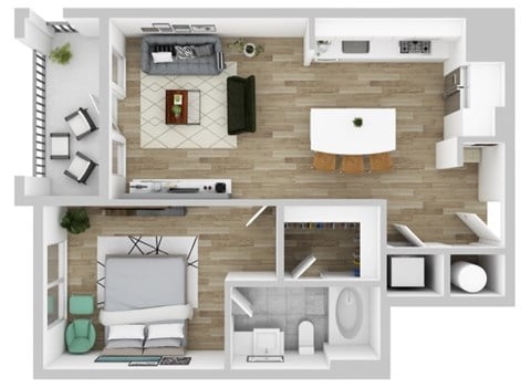 Floor plan for 1 bed, 1 bath, 712 sqft