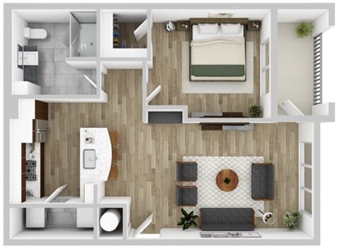 Floor plan for 1 bed, 1 bath, 745 sqft
