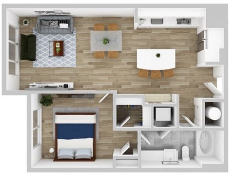 Floor plan for 1 bed, 1 bath, 803 sqft