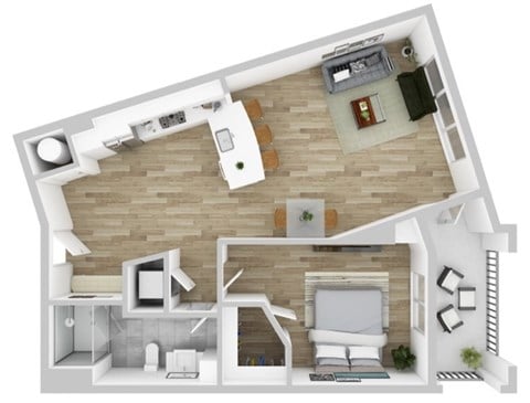 Floor plan for 1 bed, 1 bath, 863 sqft