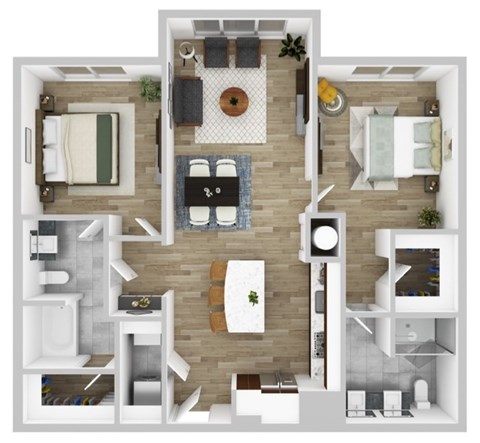 Floor plan for 2 beds, 2 baths, 1131 sqft