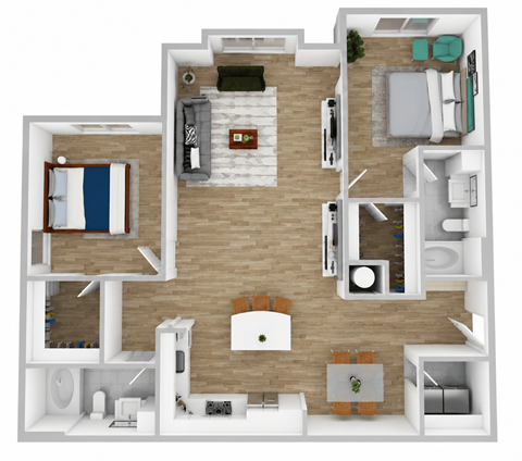 Floor plan for 2 beds, 2 baths, 1244 sqft