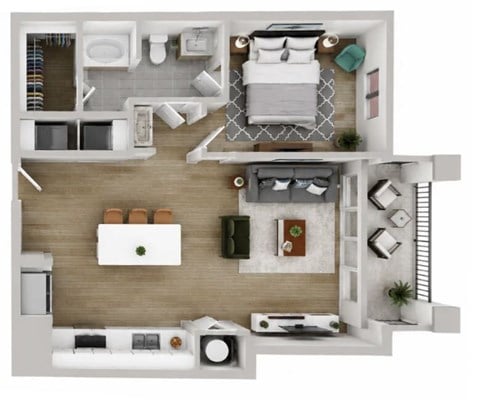 Floor plan for 1 bed, 1 bath, 772 sqft