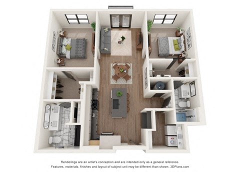 Floor plan for 2 beds, 2 baths, 1148 sqft