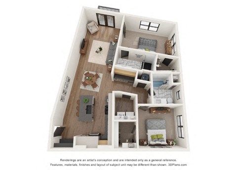 Floor plan for 2 beds, 2 baths, 1152 sqft