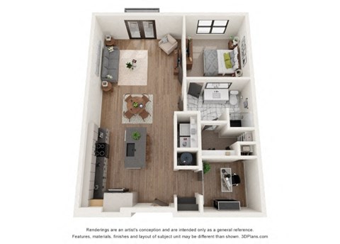 Floor plan for 1 bed, 1 bath, 930 sqft