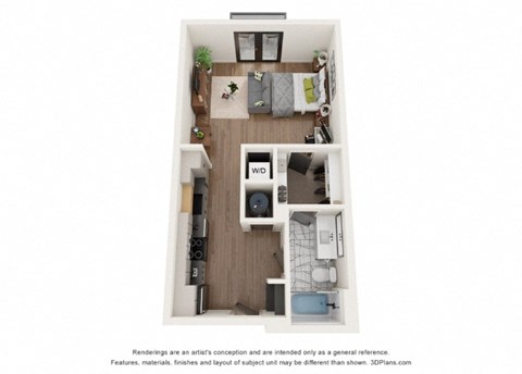 Floor plan for studio, 1 bath, 533 sqft